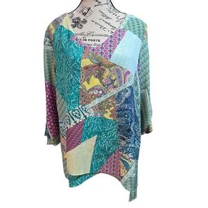 Jolibel Size 8 Women's Top‎ Roll Tab Sleeve Paisley Floral Patchwork Asymmetric